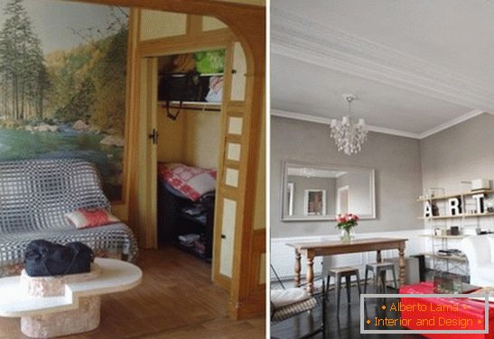 Camera de zi renovată a unui apartament mic din Paris
