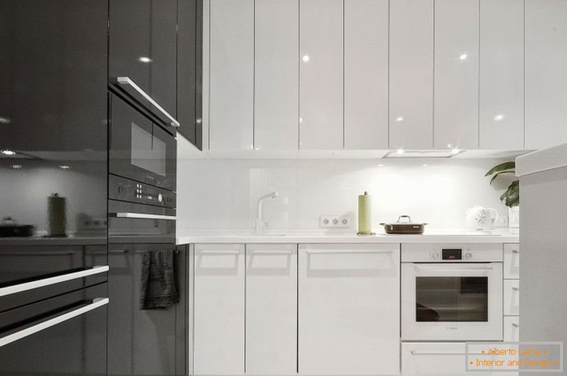 Bucătărie interior în alb și negru