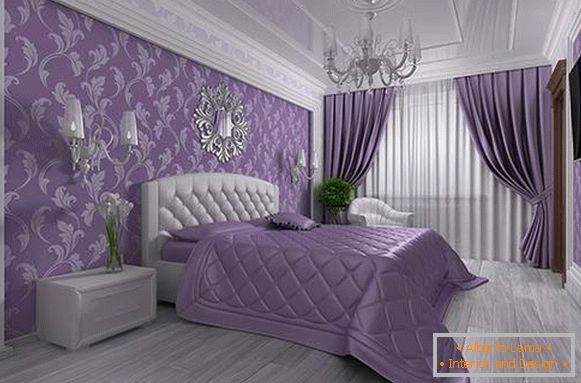 Imagine de fundal violet în dormitor în stilul de lux