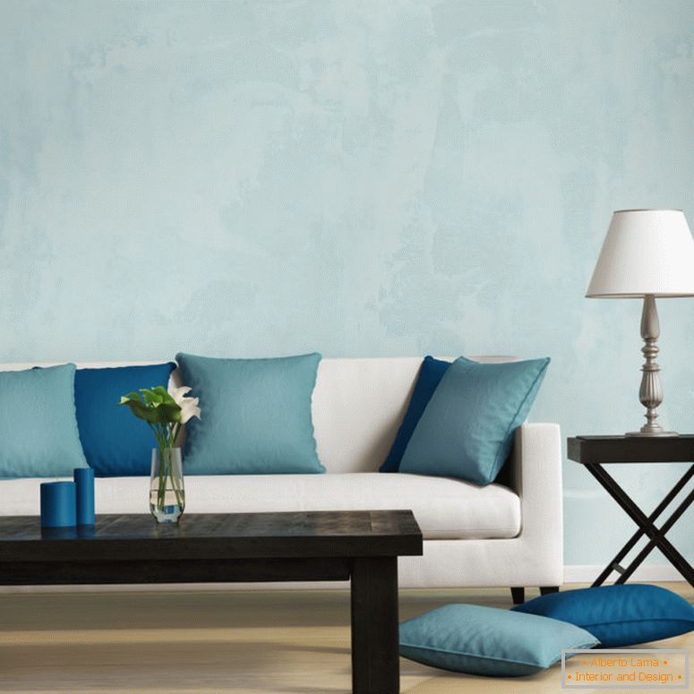 Stilul contemporan albastru, livingul romantic interior