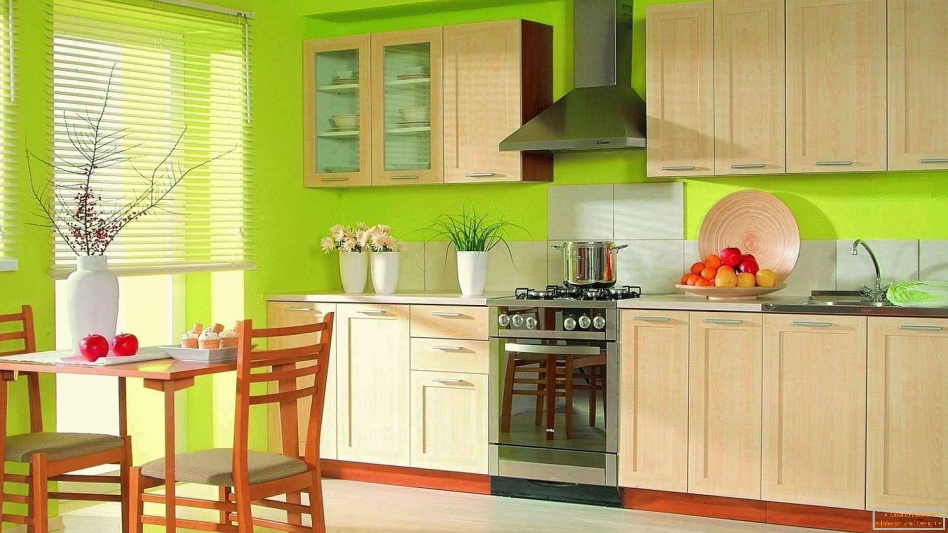 Design de bucatarie cu culori contrastante