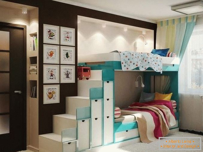 Proiectarea unui apartament cu două camere pentru o familie cu doi copii - fotografie a copilului interior