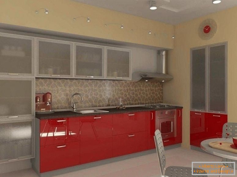 Bucătărie cu dulapuri roșii