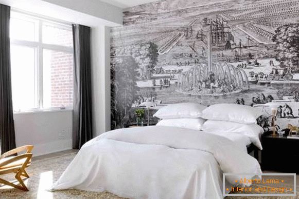Designul modern al dormitorului cu tapet frumos