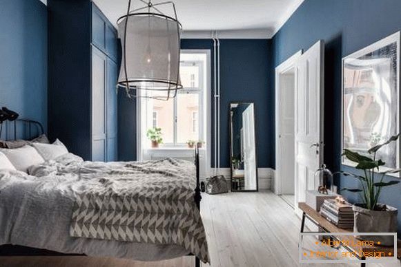 Fotografii ale dormitorului în stil modern și de culoare albastră