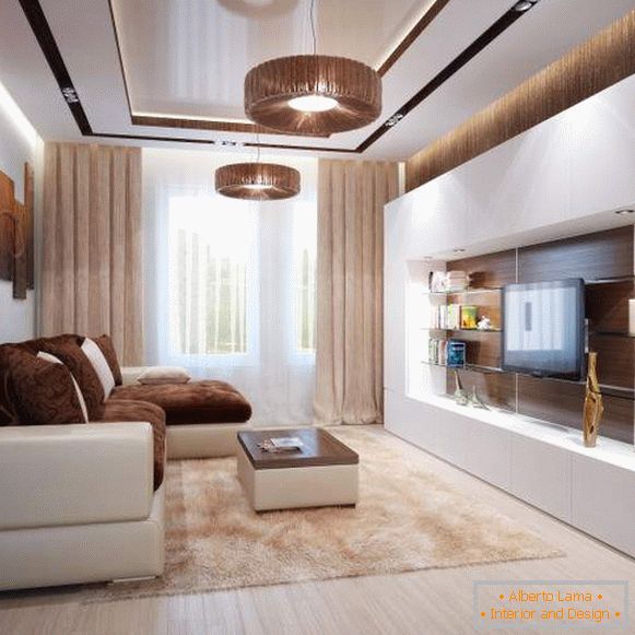 Designul modern al holului din apartament в белом и коричневом цвете