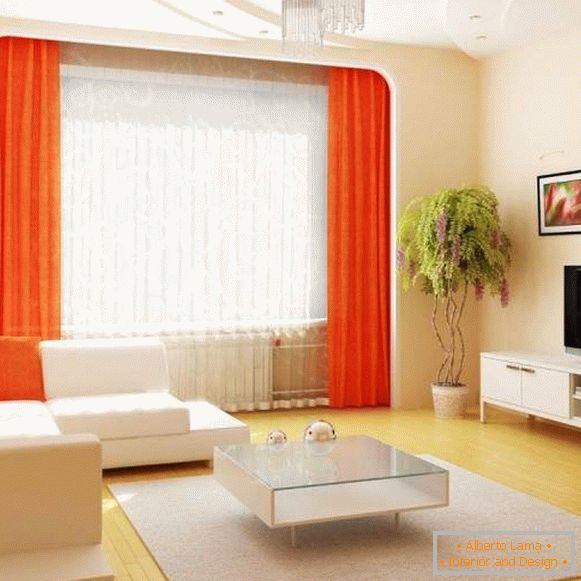 Designul halei într-un apartament în alb cu un decor portocaliu