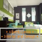 Dormitor pentru copii în culori verzi și gri