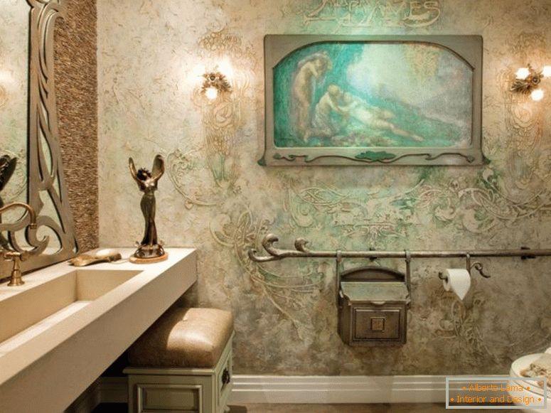 magnific-art-deco-baie idei cu-crema-textura-perete-vopsea-ca-baie-regi-si-crem-lemn-dreptunghi-masă, inclusiv-lavoar și-aur-inox-robinet-in- chiuveta-asemenea-minunat-interior-design