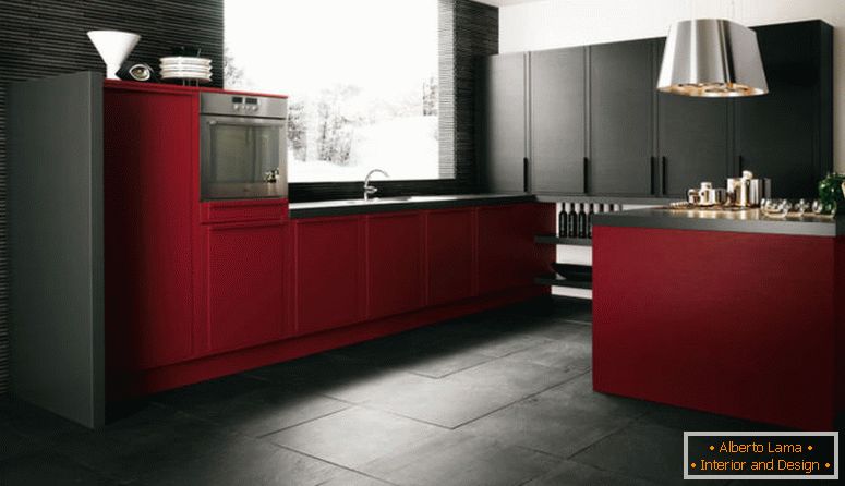 roșu-închis-bucătărie-decor