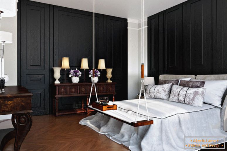 perete negru-în-interior-clasic-dormitor