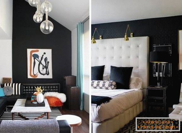 Interioare frumoase cu tapet negru pe pereți