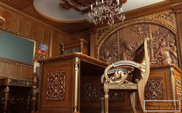 Un birou baroc cu mobilier alese în mod corespunzător. Mobilier de la producători italieni reali.