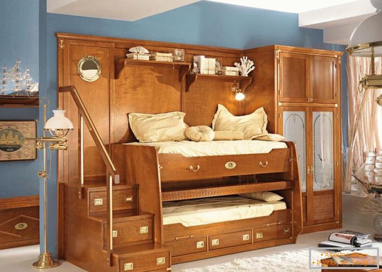 arătând-unic-maro-stejar-paturi supraetajate-cu-și-unele-sertare-plus-inox-otel-mana curenta-scari combinate-inalt-dulap minunat-copii-boy-dormitor-mobilier-design-