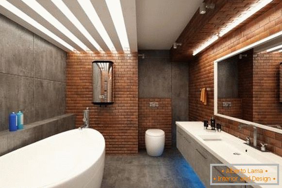 Placi pentru cărămidă și beton pentru baie în stil loft - fotografie