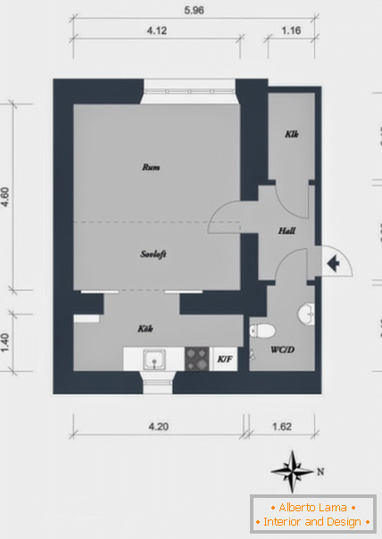 Planificarea unui apartament studio în stil scandinav