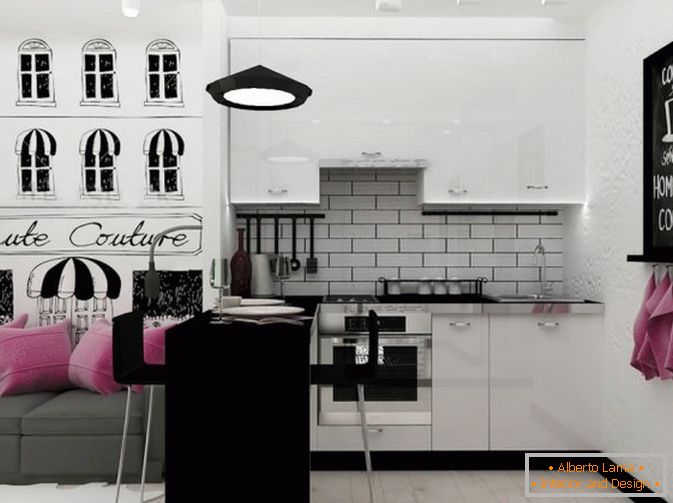 Bucătărie în alb și negru