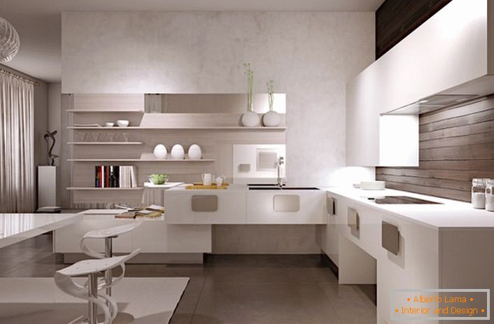 Setul de bucătărie în stilul minimalismului arată nu numai atractiv, ci și funcțional și practic.