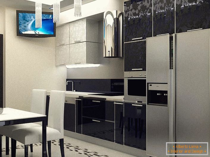 Bucătăria elegantă este proiectată în conformitate cu cerințele stilului minimalist. 