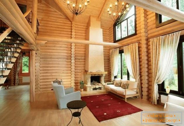 Designul interior al unei case din lemn din busteni
