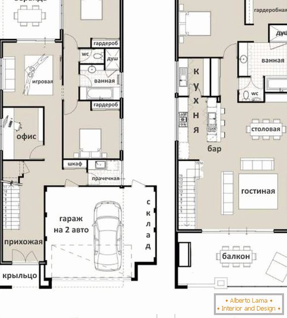 Variante de etajele secunde într-o casă privată - un proiect cu bucătărie și un dormitor