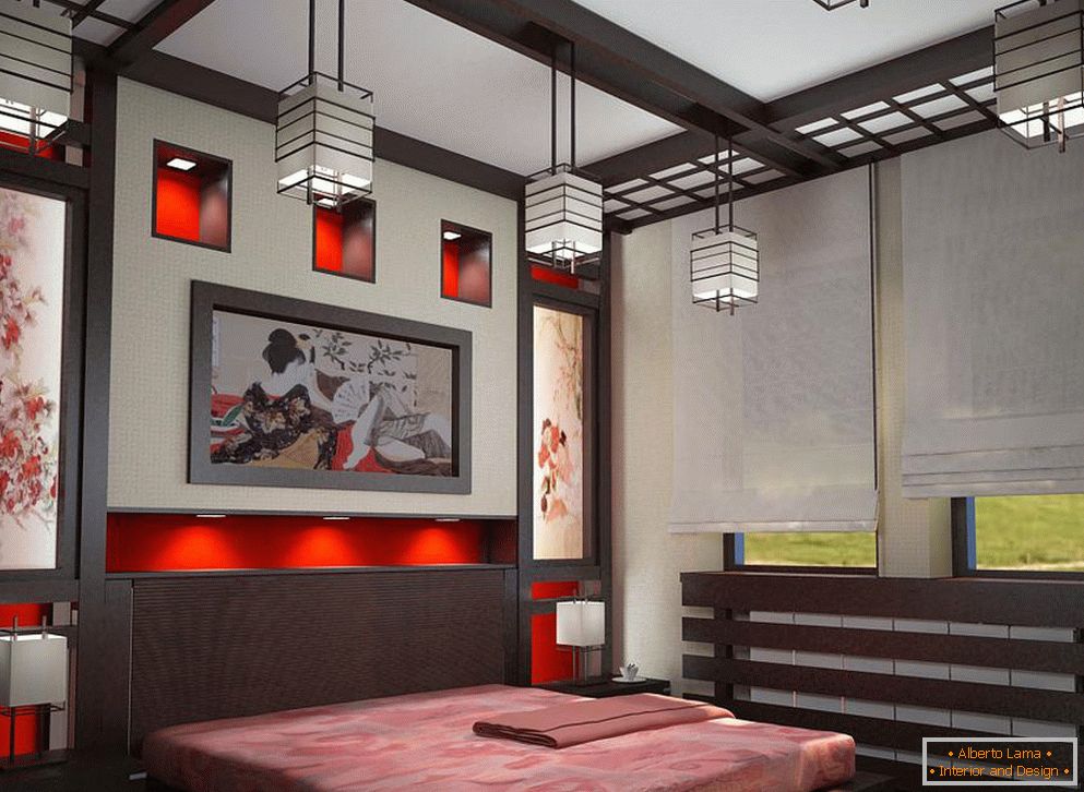Luminări și candelabre într-un dormitor în stil japonez