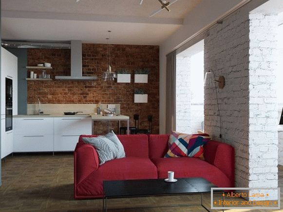 Cărămidă în interiorul unui apartament mic