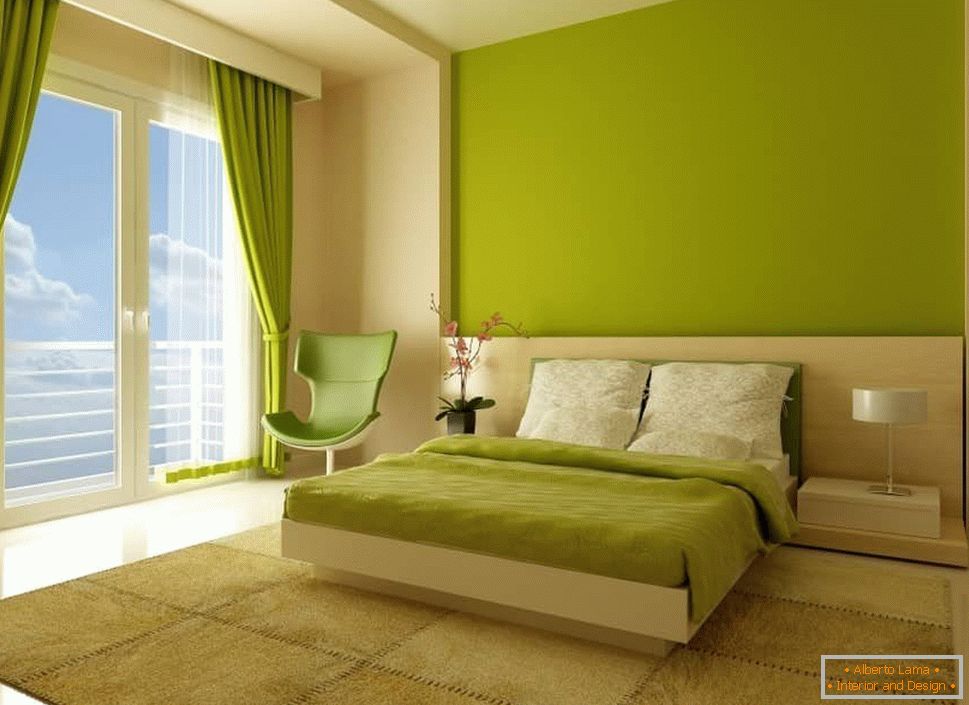 Dormitor în culoarea verde deschis