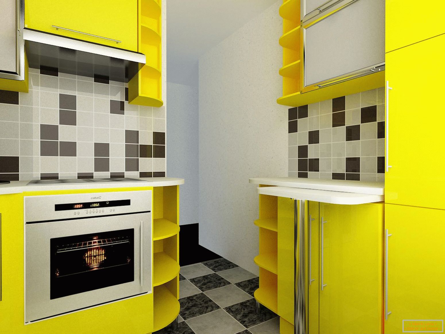 Bucătărie mică în culoarea galbenă