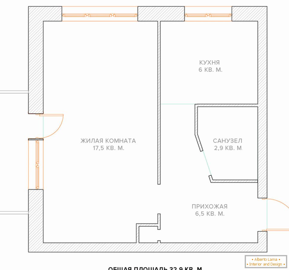 Schemă de replanificare a unui apartament cu o cameră