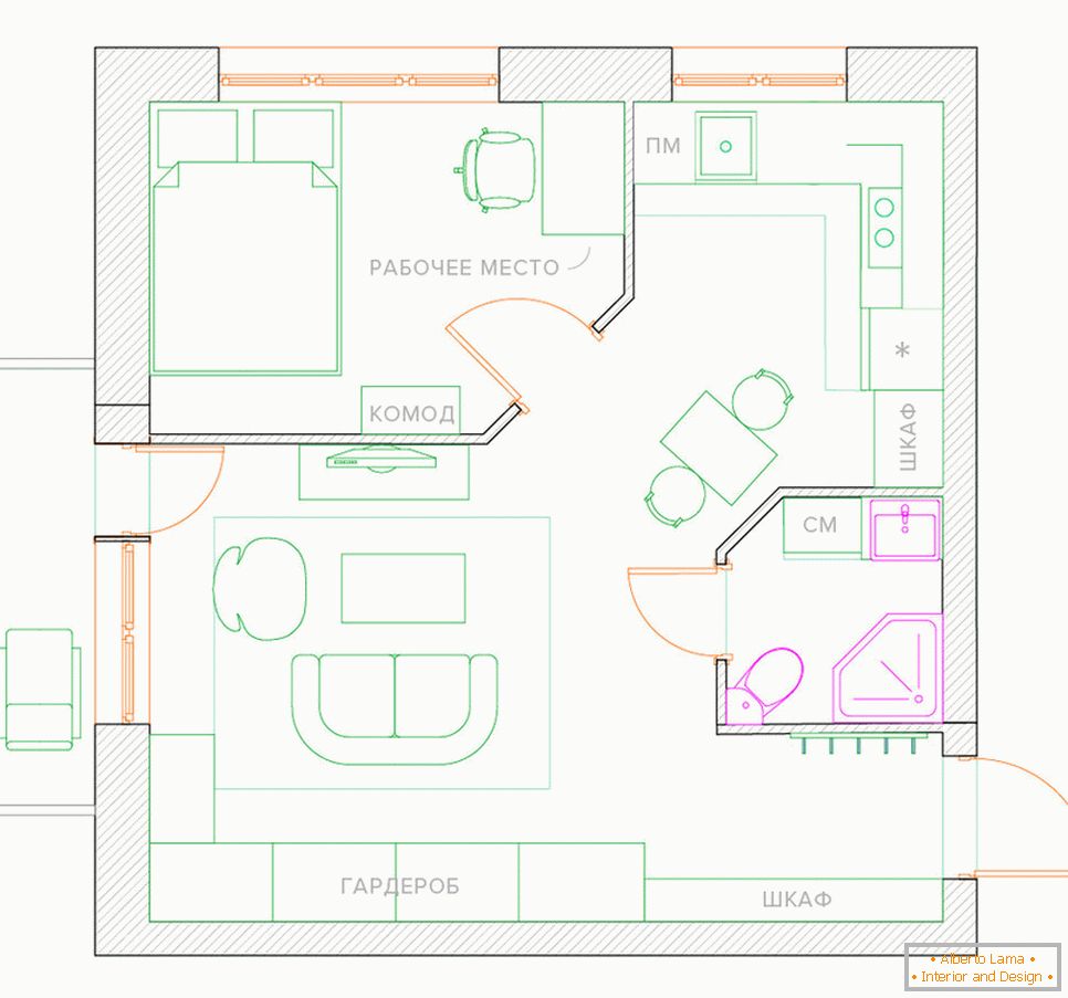 Remodelarea unui apartament cu o cameră într-un apartament cu un dormitor