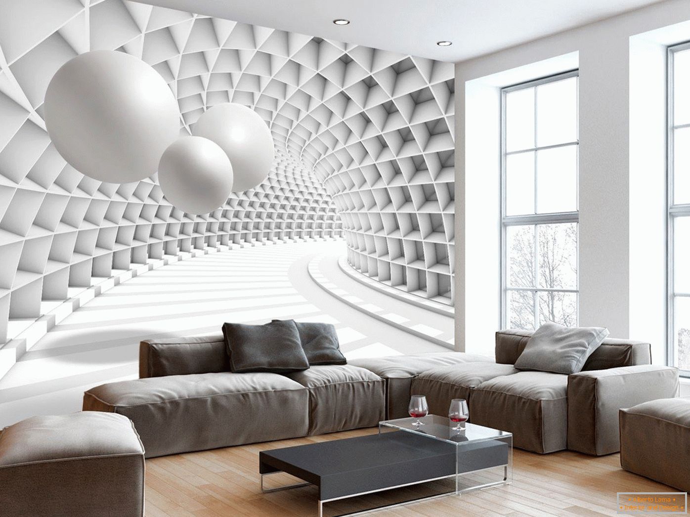 Wallpaper 3D cu un tunel în interior