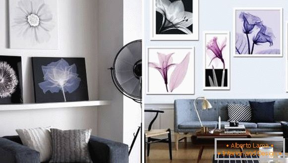 Fotografie de flori pe pereți în designul interior