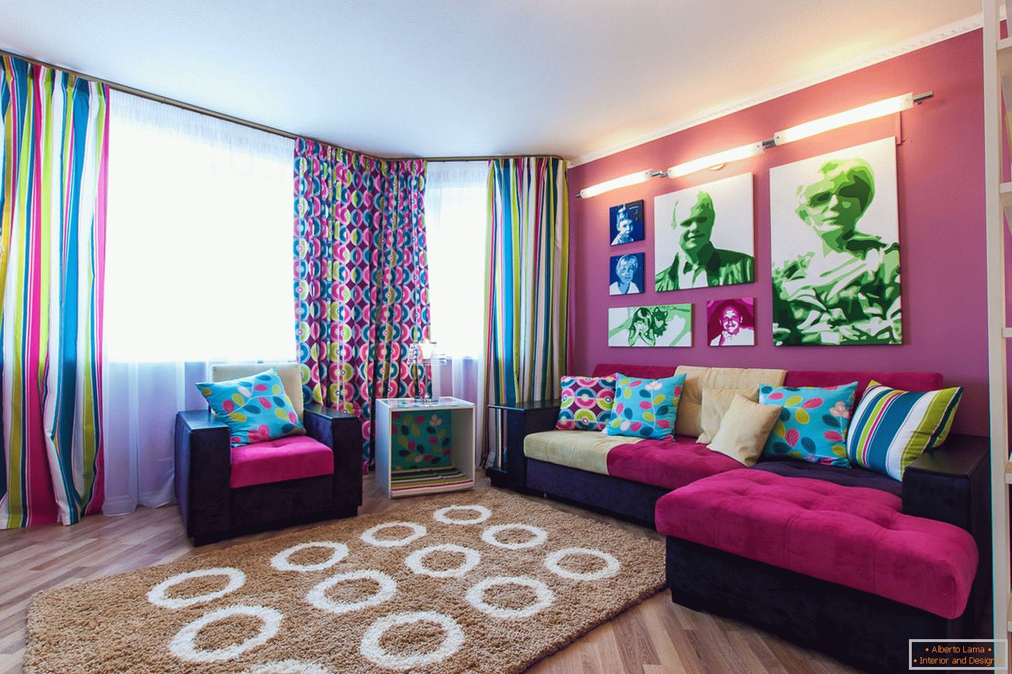 Culori strălucitoare în designul camerei de zi