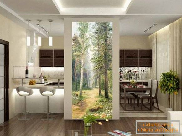 Tapete frumoase în interiorul bucătăriei - pădure, natură