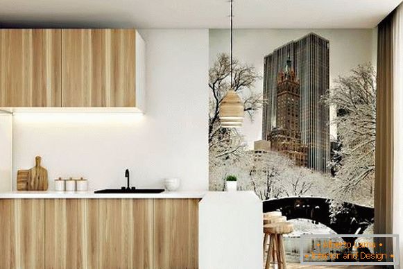 Scandinavă design de bucătărie cu hârtie de perete pe perete