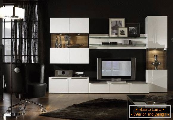 Imagini de fundal negre pentru mobilier alb modular în sufragerie