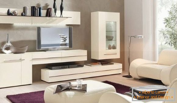 Mobilier modular din dormitor alb într-un stil modern