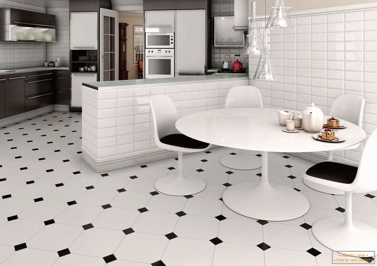 Placi alb și negru pe podeaua bucătăriei