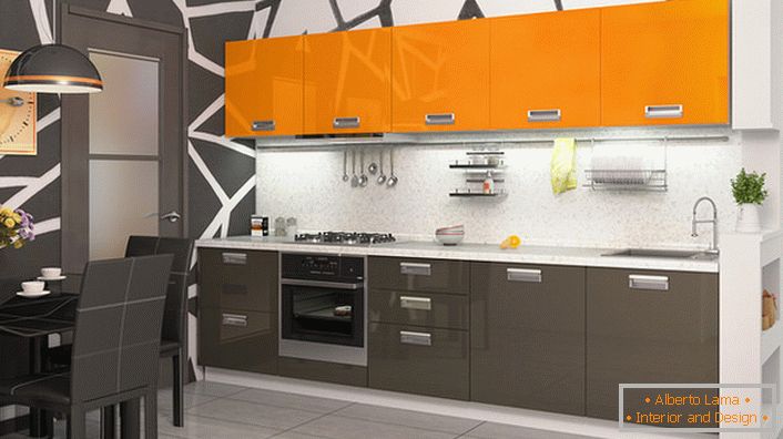Seturi de bucătărie modulare de culoare portocalie - soluția ideală pentru organizarea unui interior confortabil și cald.
