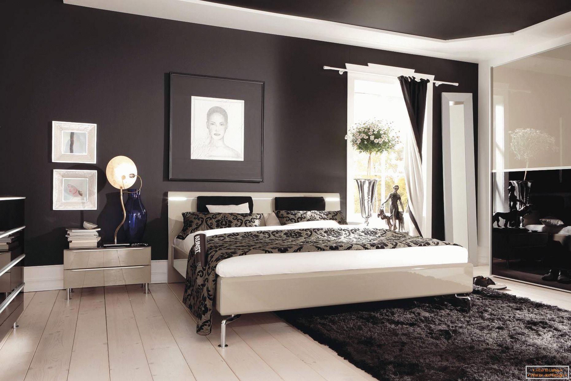 Tavan negru și pereți în dormitor