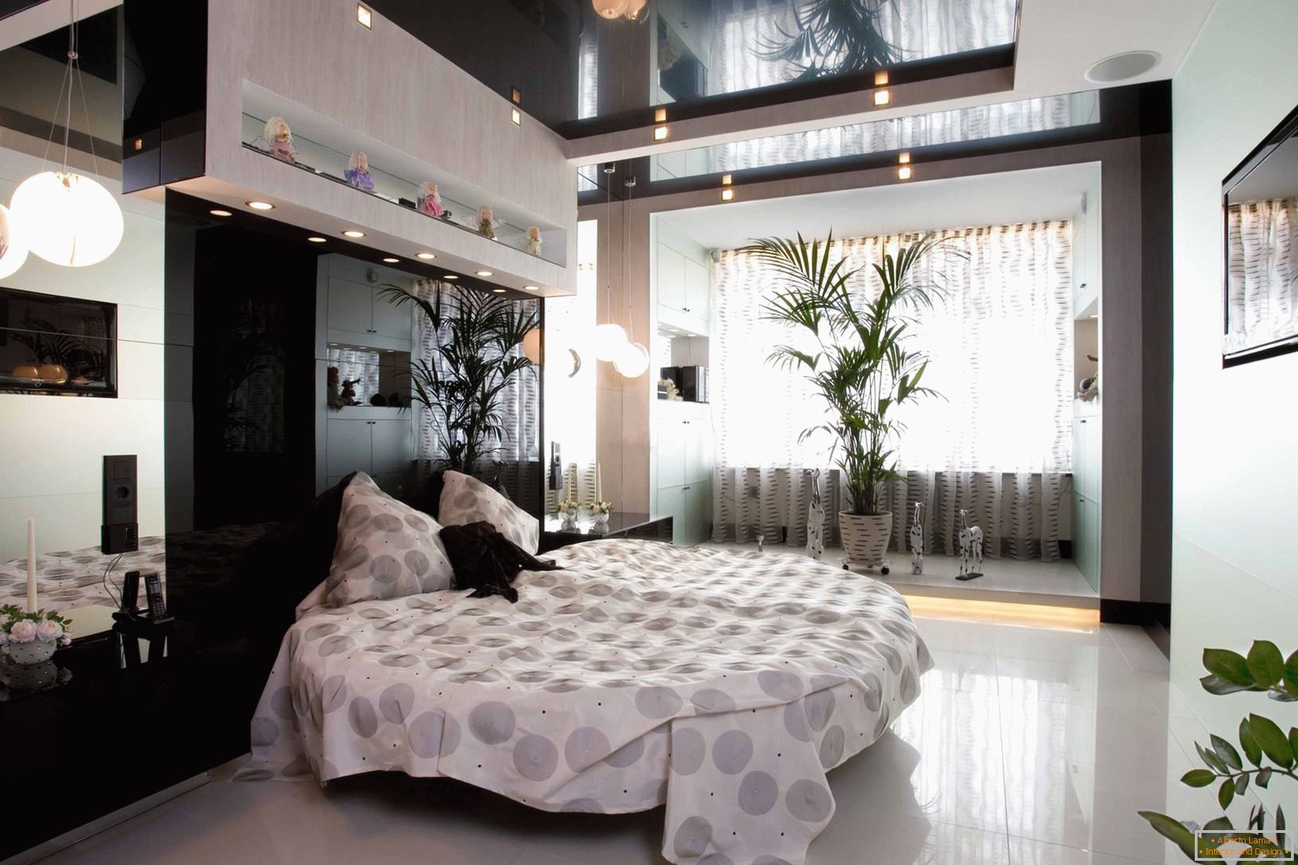 Stretch plafon negru în dormitorul modern