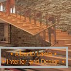 Pereți cu dale decorative pentru scări de piatră și lemn