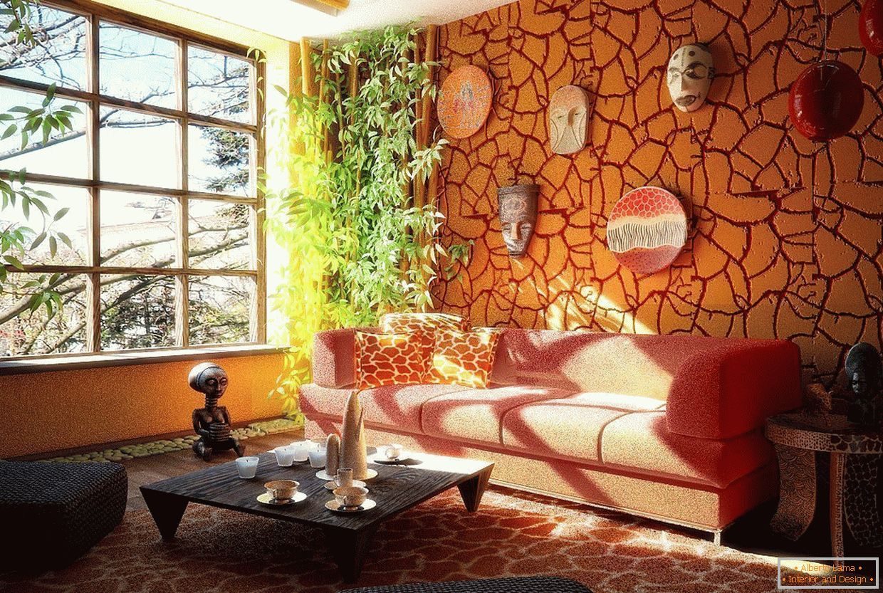Tencuiala decorativa portocalie в дизайне гостиной