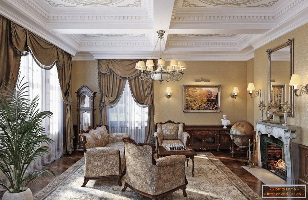 Interior în stil clasic cu lămpi