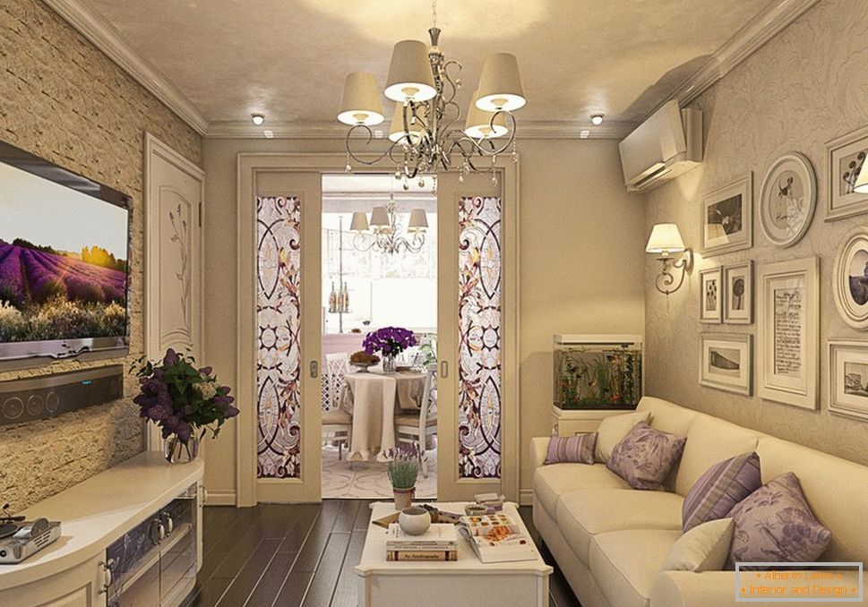 Camera de zi în stil Provence cu lămpi