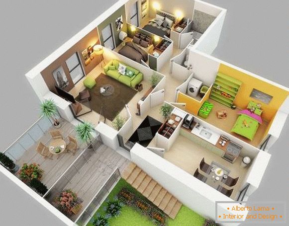 Proiect 3D al unei case particulare cu un design detaliat al camerelor