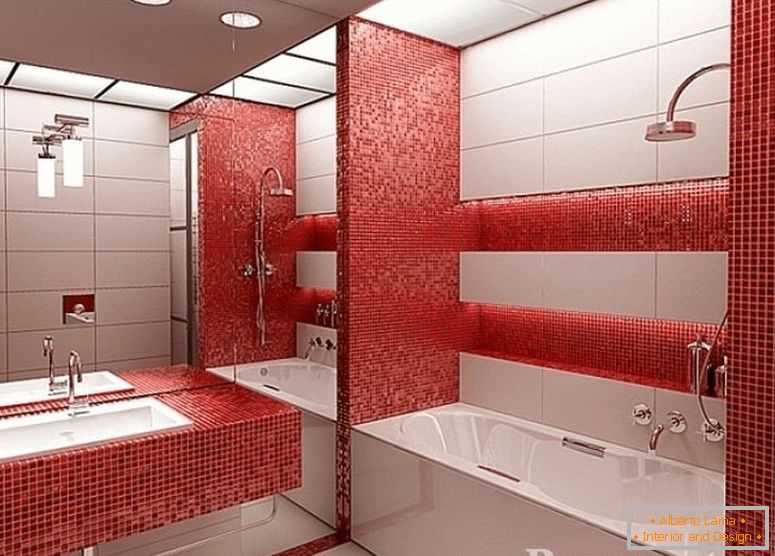 Mozaic roșu în baie