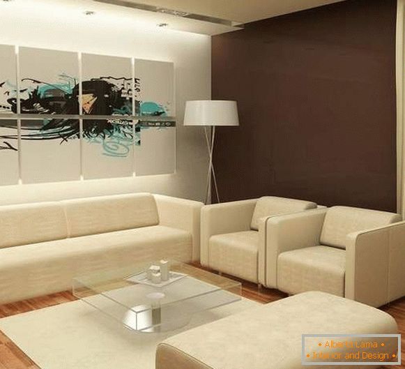 Designul unui living modern într-o casă privată cu mobilier tapitat alb
