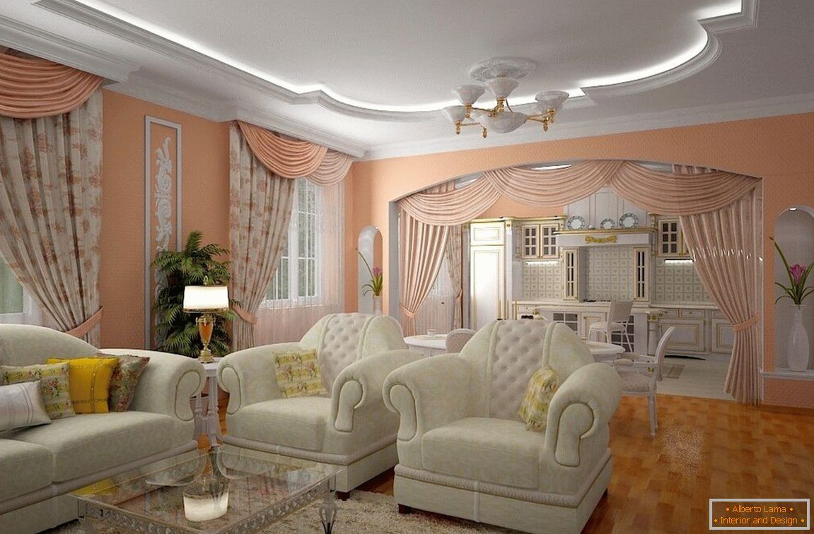 Design de living-sufragerie в классическом стиле